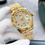 Replica Rolex Datejust Diamond Dial Fluted Bezel All Gold Jubilee Watch 41mm